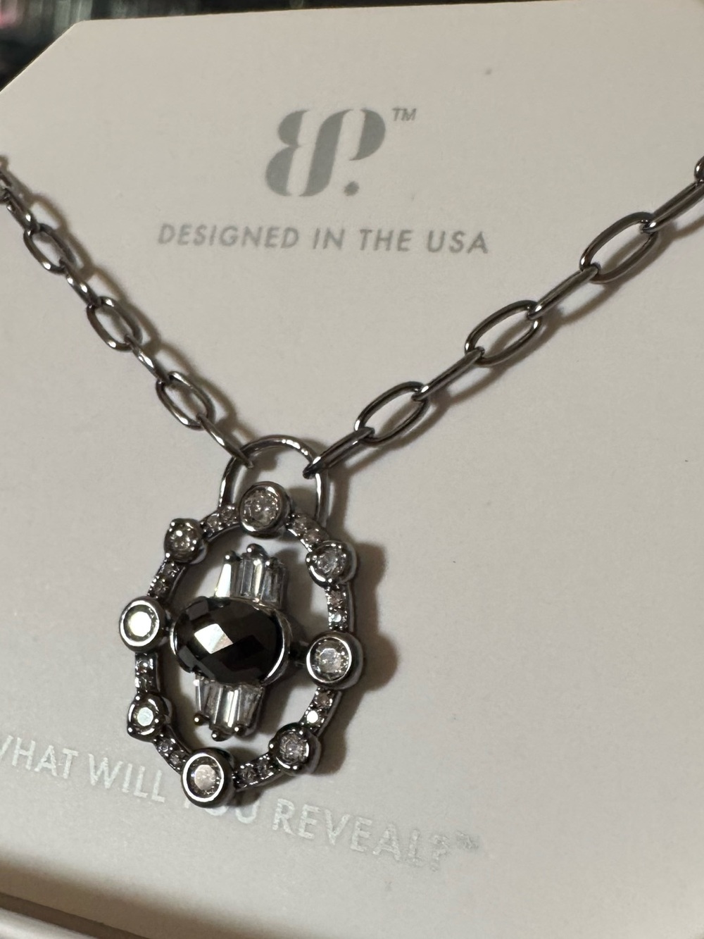 BP Garden Window Necklace Black Onyx Cubic Zirconia Hematite Plating